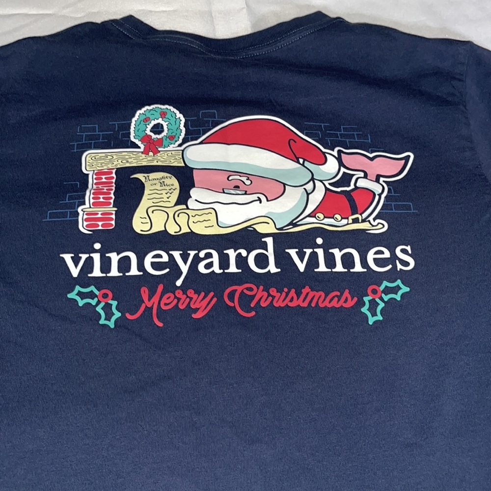 Vineyard Vines Navy Long Sleeve Pocket Tee with Sleeve Logo